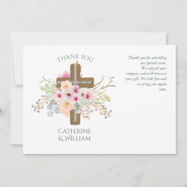 Taufe DANK YOU Card - sage pink Flora Cross Einladung