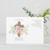 Taufe DANK YOU Card - sage pink Flora Cross Einladung (Stehend Vorderseite)