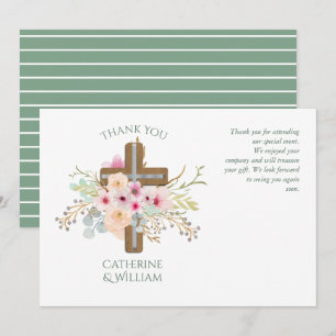 Taufe DANK YOU Card - sage pink Flora Cross Einladung