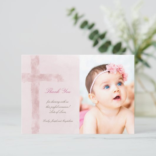 Taufe danke Aquarell Heiliges Kreuz Einladung (Stehend Vorderseite)