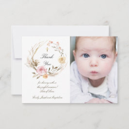 Taufe danke beige-rosa Blume Einladung