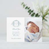 Taufe danke blauen blühenden Wappen Einladung (Stehend Vorderseite)