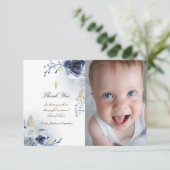 Taufe danke blauen Rose Einladung (Stehend Vorderseite)