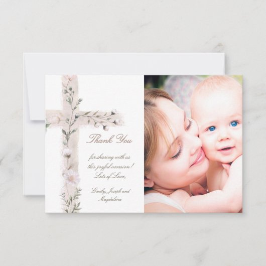 Taufe danke Blumenkreuz Einladung (Vorderseite)