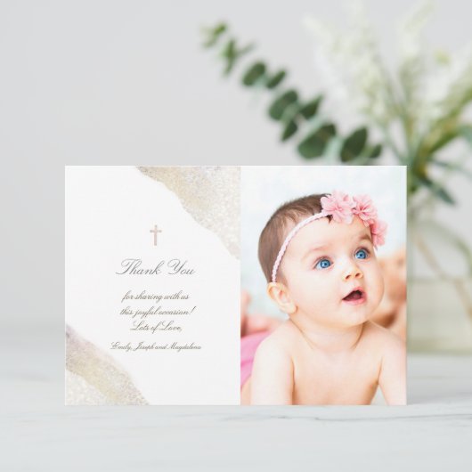 Taufe danke dir Aquarell Glitzer Einladung (Stehend Vorderseite)