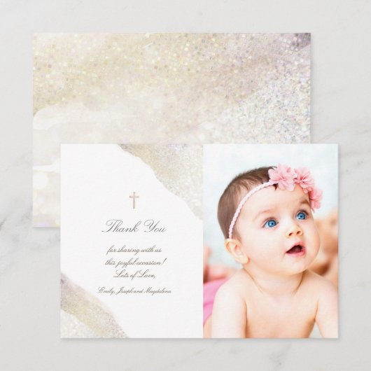 Taufe danke dir Aquarell Glitzer Einladung (Vorne/Hinten)