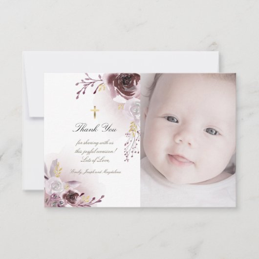 Taufe danke dir Aquarell-Rose Einladung (Vorderseite)