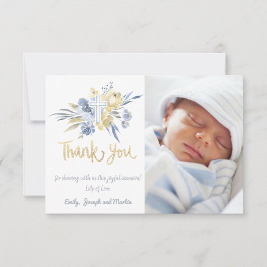 Taufe danke dir, Junge blau gelb Einladung (Vorderseite)