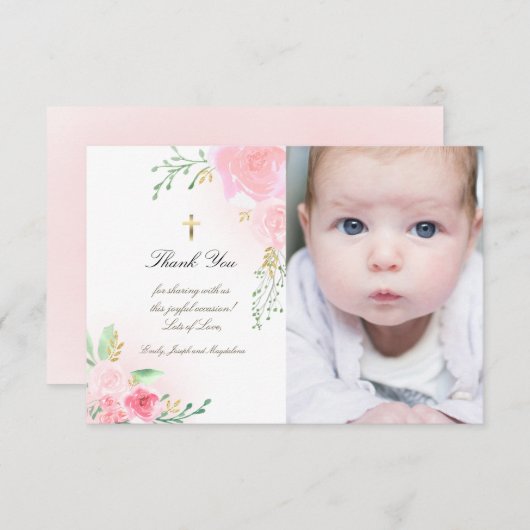 Taufe danke dir rosa Rosen Einladung (Vorne/Hinten)