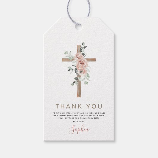 Taufe Danke Dusty Pink Rose Girl's Geschenkanhänger (Vorderseite)