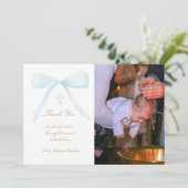 Taufe danke Foto blauer Bogen Einladung (Stehend Vorderseite)