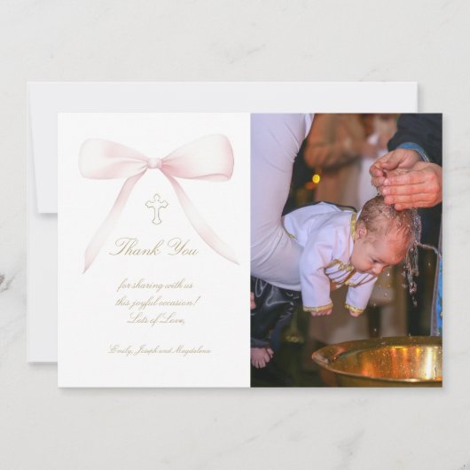 Taufe danke Foto rosa Bogen Einladung (Vorderseite)