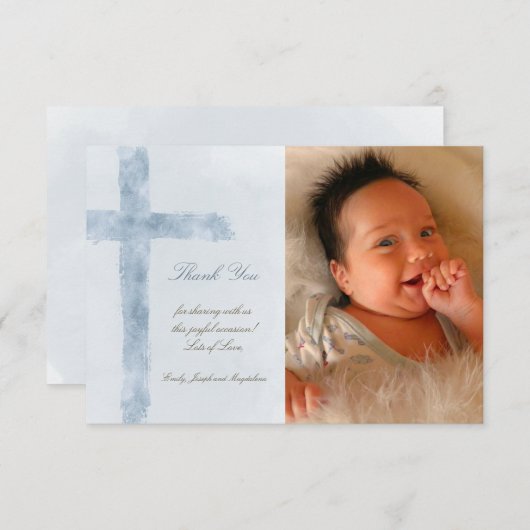 Taufe danke Ihnen moderne blaue Kreuzung Einladung (Vorne/Hinten)