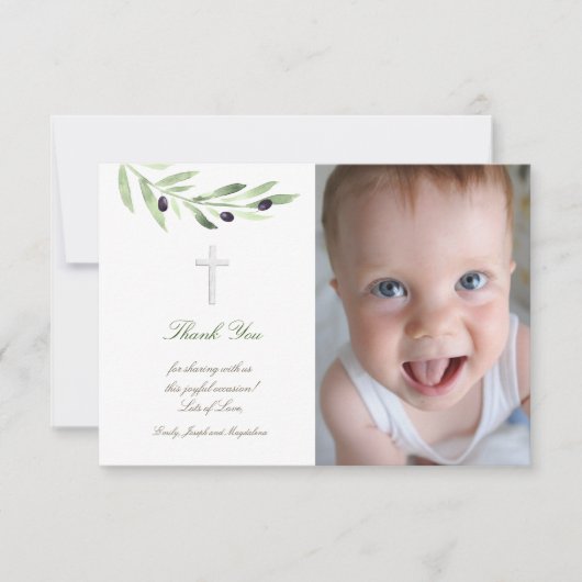 Taufe danke Ihnen Olivenzweig Einladung (Vorderseite)