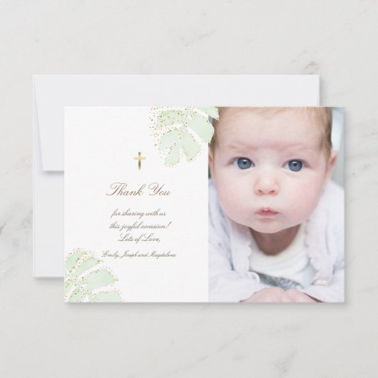 Taufe danke Ihnen palm Blätter Glitzer Einladung (Vorderseite)