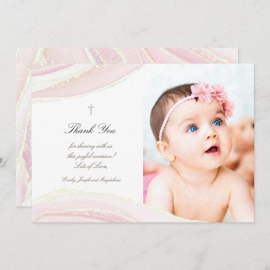 Taufe danke Ihnen rosa Marmoreinladung Einladung (Vorne/Hinten)