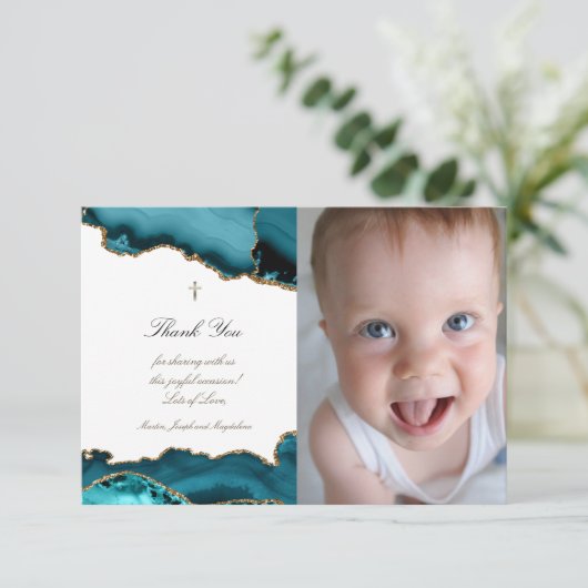 Taufe danke Ihnen türkis agieren Einladung (Stehend Vorderseite)