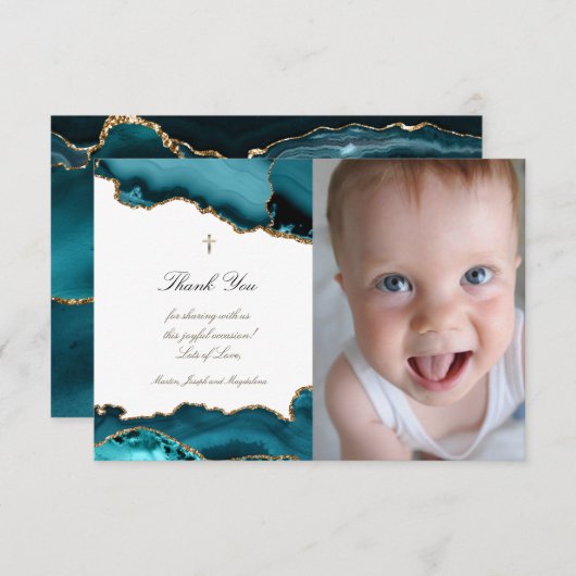 Taufe danke Ihnen türkis agieren Einladung (Vorne/Hinten)