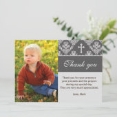 Taufe danken Ihnen, Taufgraue Foto-Karte zu merken Dankeskarte (Stehend Vorderseite)