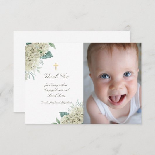 Taufe danken Ihnen weißen Hydrangea-Blume Einladung (Vorne/Hinten)