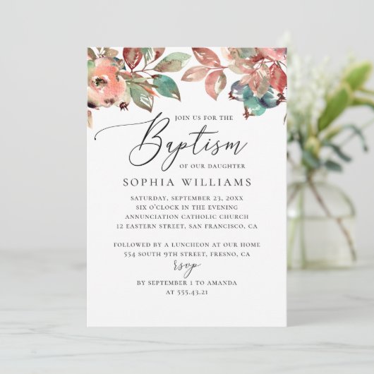 Taufe der Blaubeere mit Wasserfarbenfall Einladung (Stehend Vorderseite)