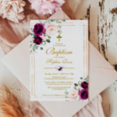 Taufe der lila und rosa Rosenblume Einladung