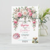 Taufe der Mädchen Rosa Einladung (Stehend Vorderseite)