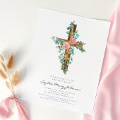 Taufe der religiösen Cross Pink Floral Girl Einladung