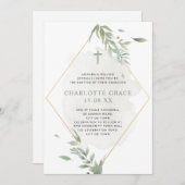 Taufe der Taufe "Sage Green & Gold Watercolor Foli Einladung (Vorne/Hinten)