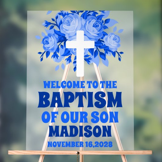 Taufe des Blauen Blumenjungen Herzlich Willkommen Acrylschild (Neutral)