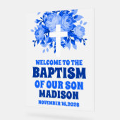 Taufe des Blauen Blumenjungen Herzlich Willkommen Acrylschild (Winkel)