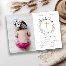 Taufe des botanischen Eukalyptus Cross Wreath Foto Einladung