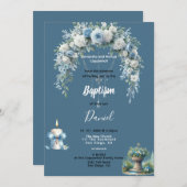 Taufe des Jungen Blauer Flor Einladung (Vorne/Hinten)