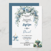Taufe des Jungen Blauer Flor Einladung (Vorne/Hinten)