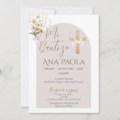 Taufe des Mädchens Boho mit einem Bären in Wolken Einladung (Vorderseite)