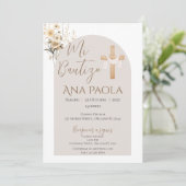 Taufe des Mädchens Boho mit einem Bären in Wolken Einladung (Stehend Vorderseite)