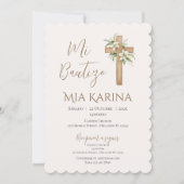 Taufe des Mädchens Boho mit einem Bären in Wolken Einladung (Vorderseite)