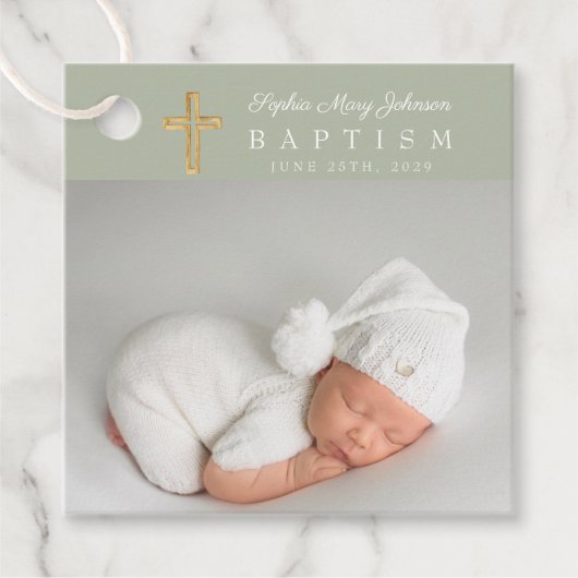 Taufe des modernen altertümlichen grünen Script-Fo Geschenkanhänger (Vorderseite)