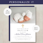 Taufe des modernen Navy Blue Religious Cross Boy F Einladung