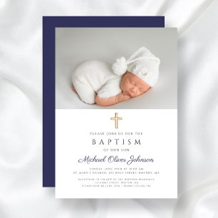 Taufe des modernen Navy Blue Religious Cross Boy F Einladung