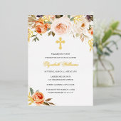 Taufe des Peach Gold Watercolor Floral Girl Folieneinladung (Stehend vorne)