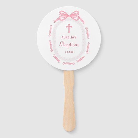 Taufe des rosa Bow-Ribbon-Frame Fächer (Rückseite)