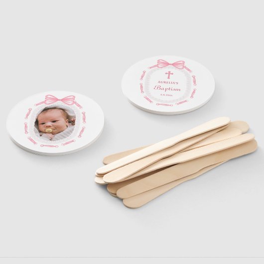 Taufe des rosa Bow-Ribbon-Frame Fächer (Non-assembled)