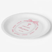 Taufe des rosa Bow-Ribbon-Frame Pappteller (Schrägansicht)
