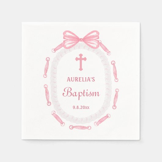 Taufe des rosa Bow-Ribbon-Frame Serviette (Vorderseite)