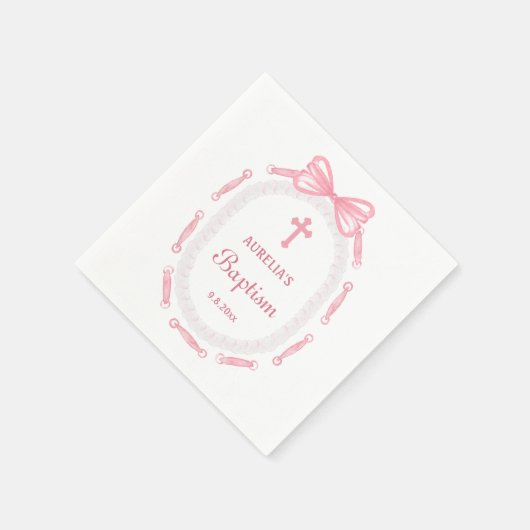 Taufe des rosa Bow-Ribbon-Frame Serviette (Ecke)