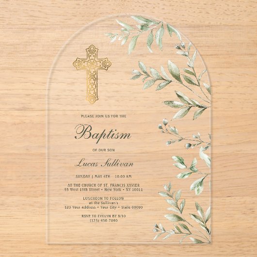 Taufe des Wasserfarbenblattes Acryleinladungen (Vorderseite)