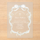 Taufe des weißen Gipskrauts Ribbon Acryleinladungen (Vorderseite)