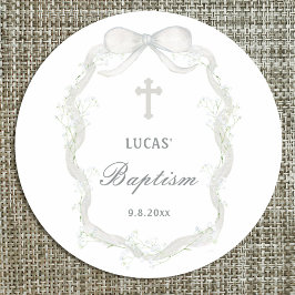 Taufe des weißen Gipskrauts Ribbon Runder Aufkleber