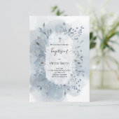 Taufe dustig blaue Aquarellblume Einladung (Stehend Vorderseite)